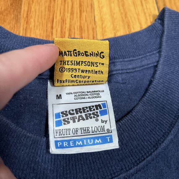 Vintage 90s Y2K The Simpsons BART Homer Mirror Medium Blue T-Shirt Fade Distress - Picture 4 of 10